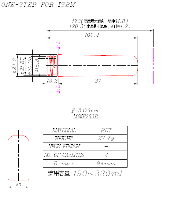 L0MP250B  Preform and Bottles