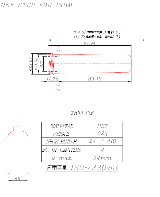 TH10022R Preform and Bottles