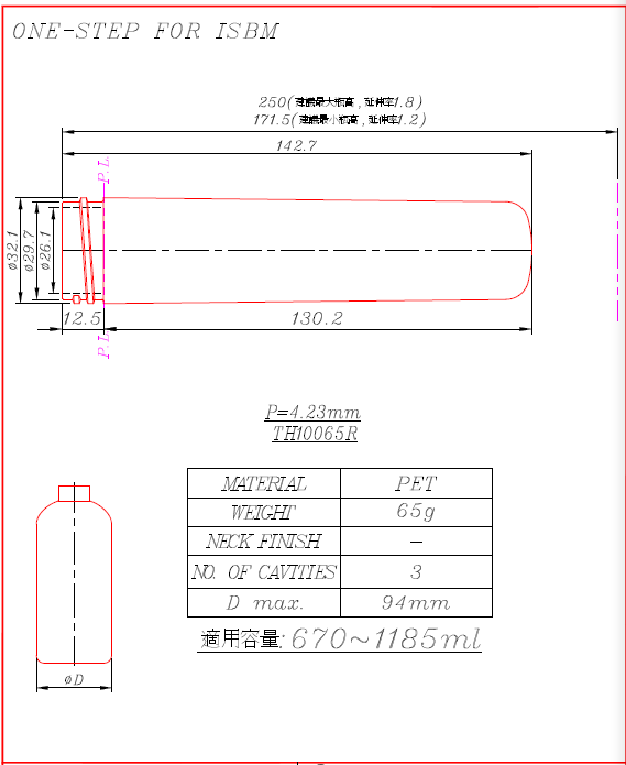 TH10065R Preform and Bottles