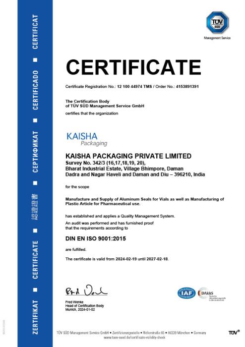 ISO 9001 - Kaisha Packaging