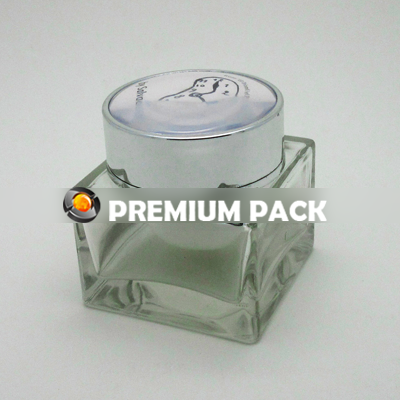 Square glass jar with white inner & silver cap