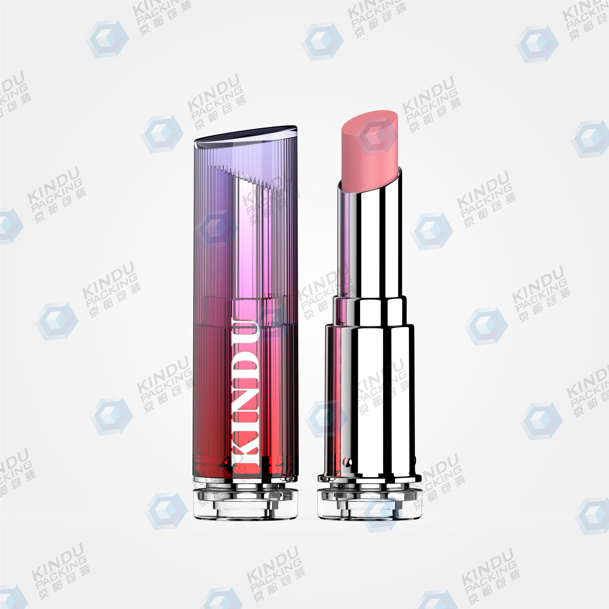 Round lipstick packaging with transparent cap, solid color collar and transparent base (ZH-K0028)