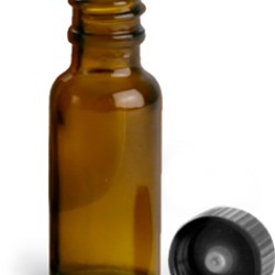 1/2 oz Amber Glass Round Bottles w/ Black Cone Lined Caps