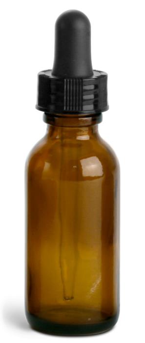 1 oz Amber Glass Round Bottles w/ Black Bulb Glass Droppers