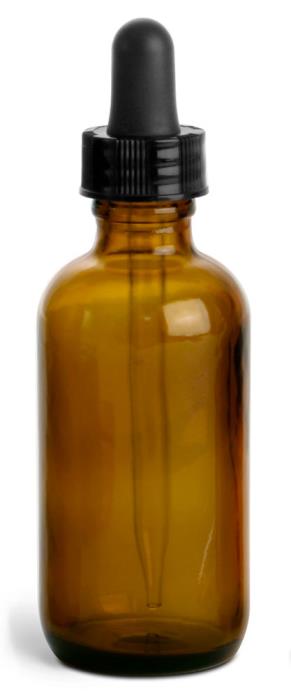 2 oz Amber Glass Round Bottles w/ Black Bulb Glass Droppers