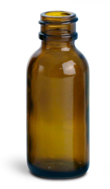 1 oz Amber Glass Round Bottles (Bulk), Caps NOT Included