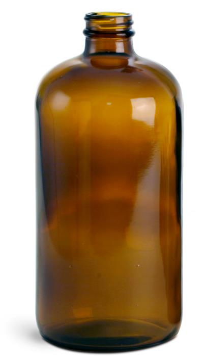 32 oz Amber Glass Round Bottles (Bulk), Caps NOT Included