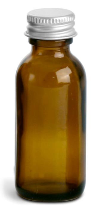 1 oz  Amber Glass Round Bottles w/ Lined Aluminum Caps