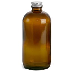 16 oz  Amber Glass Round Bottles w/ Lined Aluminum Caps