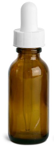 1 oz Amber Glass Round Bottles w/ White Bulb Glass Droppers