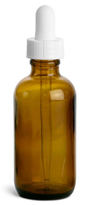 2 oz Amber Glass Round Bottles w/ White Bulb Glass Droppers