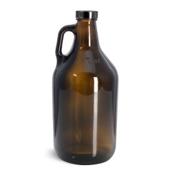 64 oz Glass Bottles, Amber Glass Handle Jugs w/ Black Phenolic Cone Lined Caps