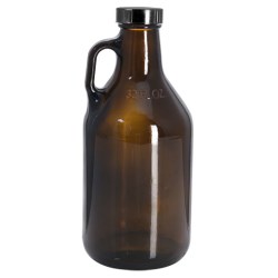 32 oz Amber Glass Handle Jugs w/ Black Phenolic Cone Lined Caps