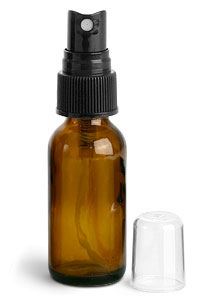 1 oz Amber Glass Round Bottles w/ Black Fine Mist Sprayers