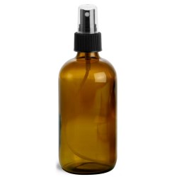 8 oz Amber Glass Round Bottles w/ Black Fine Mist Sprayers