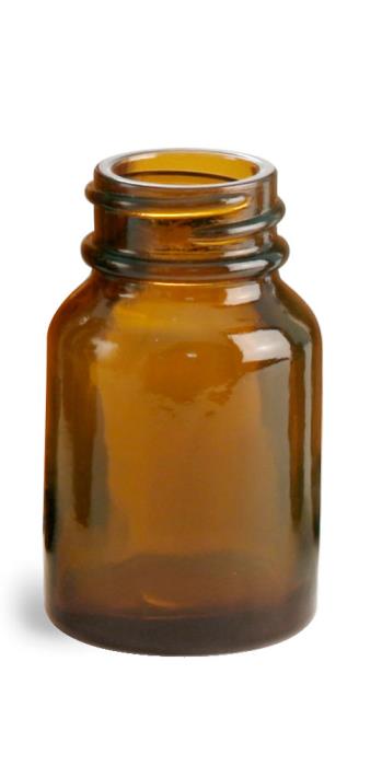 30 cc Amber Glass Pharmaceutical Round Bottles (Bulk), Caps NOT Included