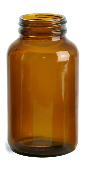 250 cc Amber Glass Pharmaceutical Round Bottles (Bulk), Caps NOT Included