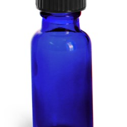 1/2 oz  Blue Glass Round Bottles w/ Black Phenolic Cone Lined Caps