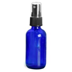 2 oz Blue Glass Round Bottles w/ Black Fine Mist Sprayers