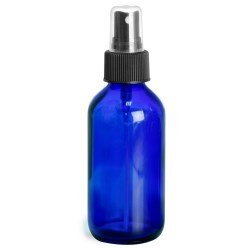 4 oz Blue Glass Round Bottles w/ Black Fine Mist Sprayers