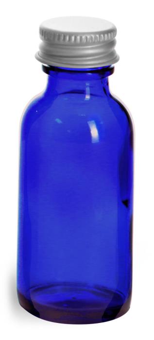 1/2 oz Blue Cobalt Glass Round Bottles w/ Lined Aluminum Caps