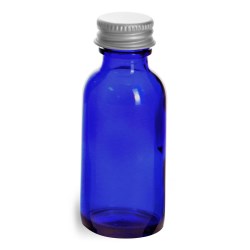 1/2 oz Blue Cobalt Glass Round Bottles w/ Lined Aluminum Caps