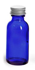 1 oz Blue Cobalt Glass Round Bottles w/ Lined Aluminum Caps