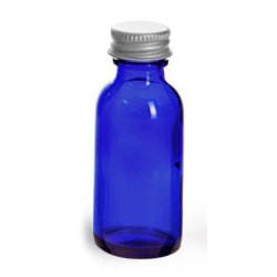 1 oz Blue Cobalt Glass Round Bottles w/ Lined Aluminum Caps