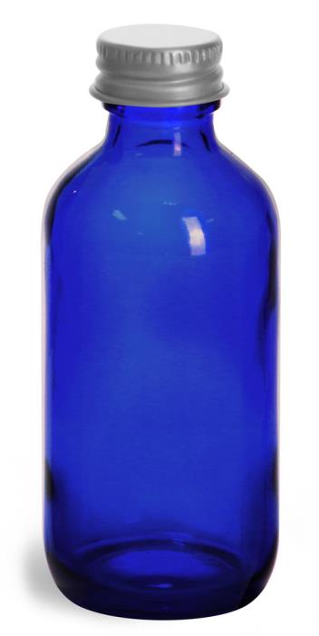 2 oz Blue Cobalt Glass Round Bottles w/ Lined Aluminum Caps