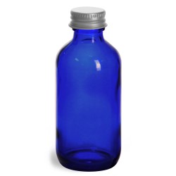 2 oz Blue Cobalt Glass Round Bottles w/ Lined Aluminum Caps