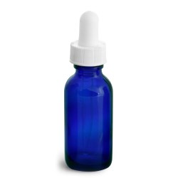 1 oz  Blue Glass Round Bottles w/ White Bulb Glass Droppers