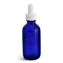 2 oz  Blue Glass Round Bottles w/ White Bulb Glass Droppers