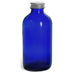 8 oz Blue Cobalt Glass Round Bottles w/ Lined Aluminum Caps