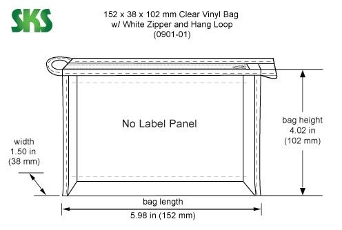 Clear Vinyl Bags w/ White Zipper and Hang Loop