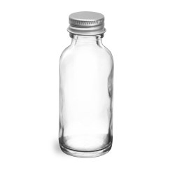 1 oz  Clear Glass Round Bottles w/ Lined Aluminum Caps