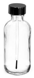 2 oz  Clear Glass Boston Round Bottles w/ Black Brush Caps