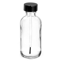 2 oz  Clear Glass Boston Round Bottles w/ Black Brush Caps