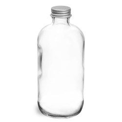 8 oz  Clear Glass Round Bottles w/ Lined Aluminum Caps