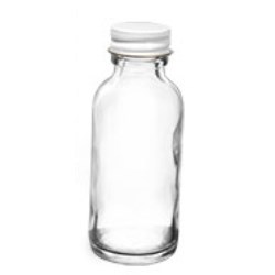 1 oz  Clear Glass Round Bottles w/ Foil Lined White Metal Caps