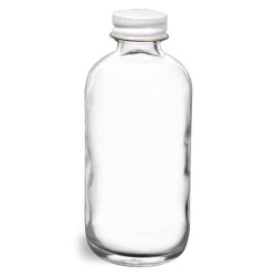 4 oz  Clear Glass Round Bottles w/ Foil Lined White Metal Caps