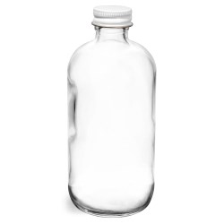 8 oz  Clear Glass Round Bottles w/ Foil Lined White Metal Caps