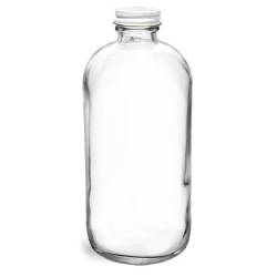 16 oz  Clear Glass Round Bottles w/ Foil Lined White Metal Caps