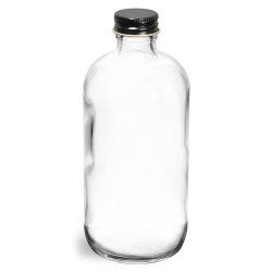 8 oz  Clear Glass Round Bottles w/ Foil Lined Black Metal Caps