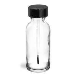 1 oz Clear Glass Boston Round Bottles w/ Black Brush Caps