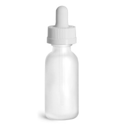 1 oz Glass Bottles, Frosted Glass Boston Rounds w/ White Child Resistant Glass Droppers