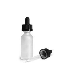 1 oz Glass Bottles, Frosted Glass Boston Round Bottles w/ Black Child Resistant Glass Droppers