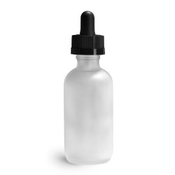 2 oz Glass Bottles, Frosted Glass Boston Round Bottles w/ Black Child Resistant Glass Droppers