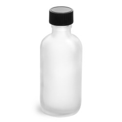 2 oz  Frosted Glass Round Bottles w/ Black Phenolic Cone Lined Caps