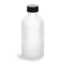 4 oz  Frosted Glass Round Bottles w/ Black Phenolic Cone Lined Caps