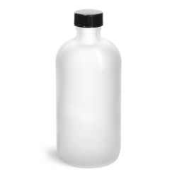 8 oz  Frosted Glass Round Bottles w/ Black Phenolic Cone Lined Caps